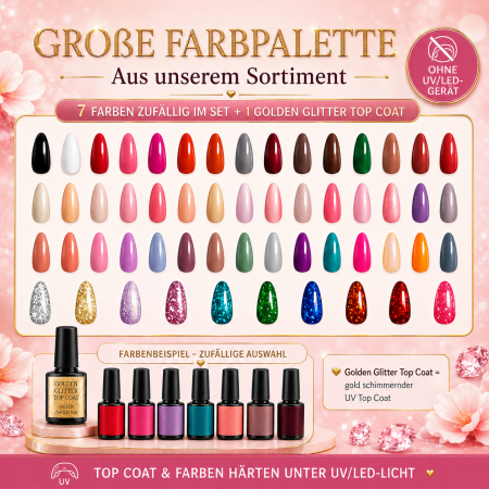 Golden UV Nail Polish Set – Coffret Vernis UV 20 pièces avec Golden Glitter Top Coat